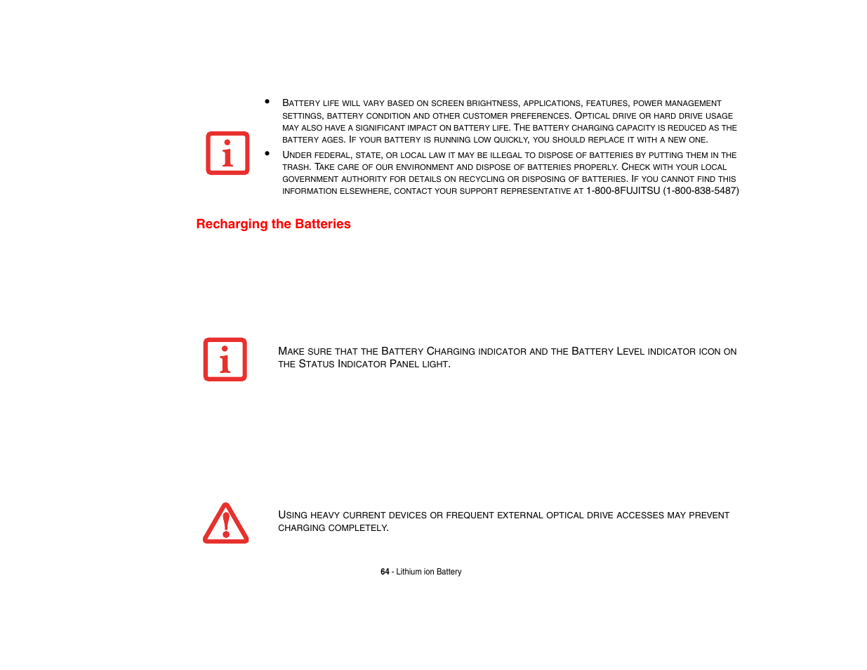 Recharging the batteries | Intel Fujitsu P8010 User Manual | Page 65 / 195