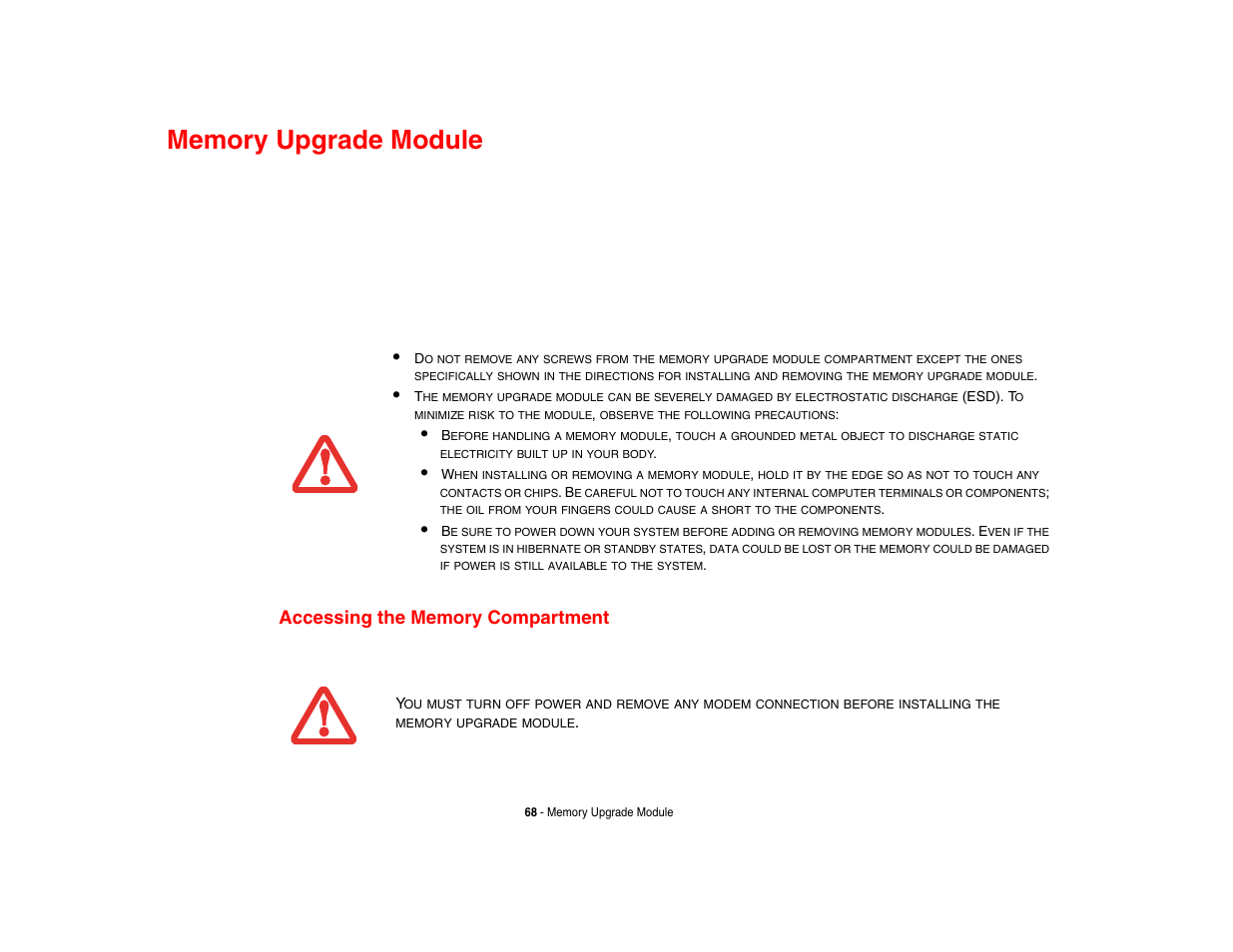 Memory upgrade module, Accessing the memory compartment | Intel Fujitsu P8010 User Manual | Page 69 / 195