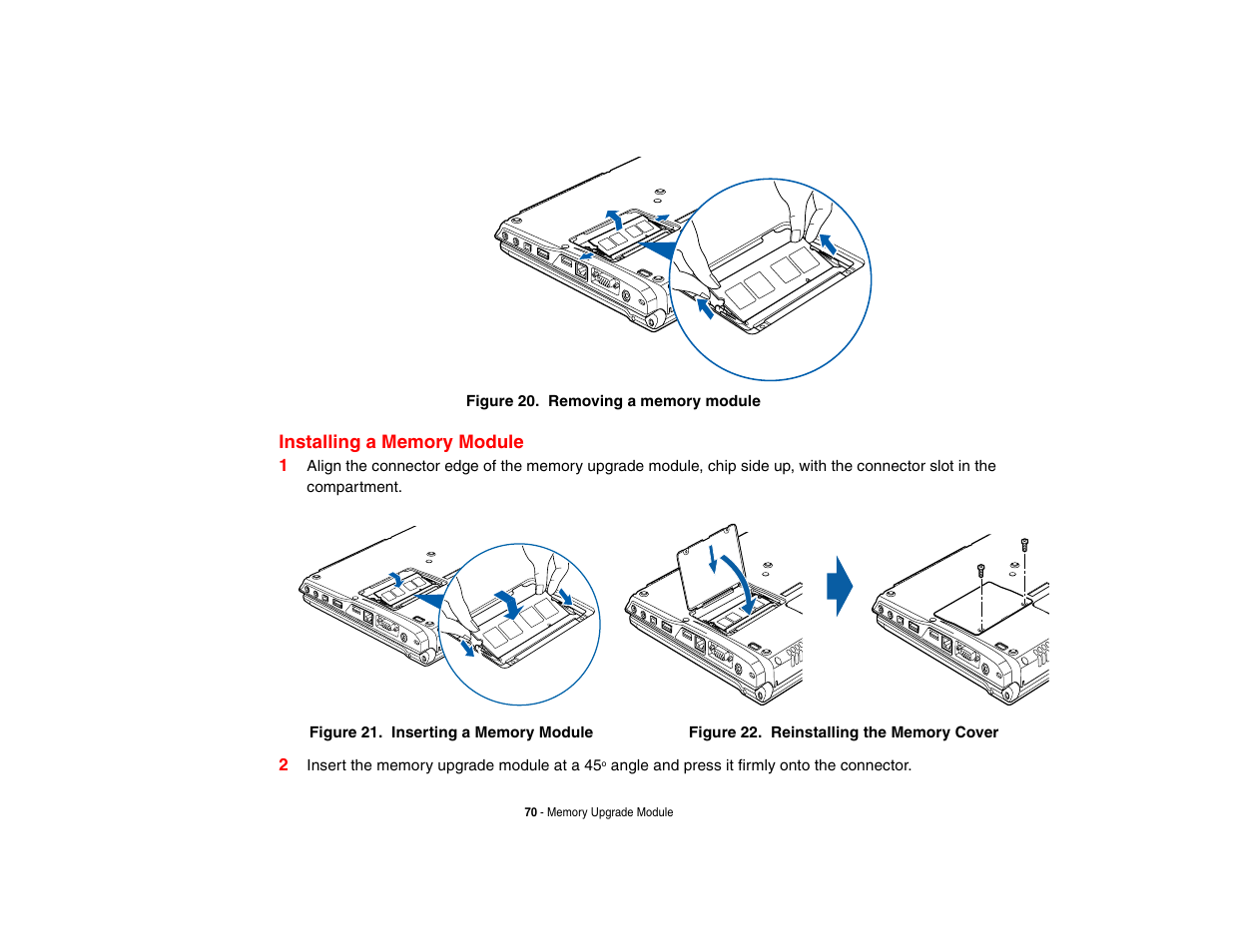 Installing a memory module | Intel Fujitsu P8010 User Manual | Page 71 / 195
