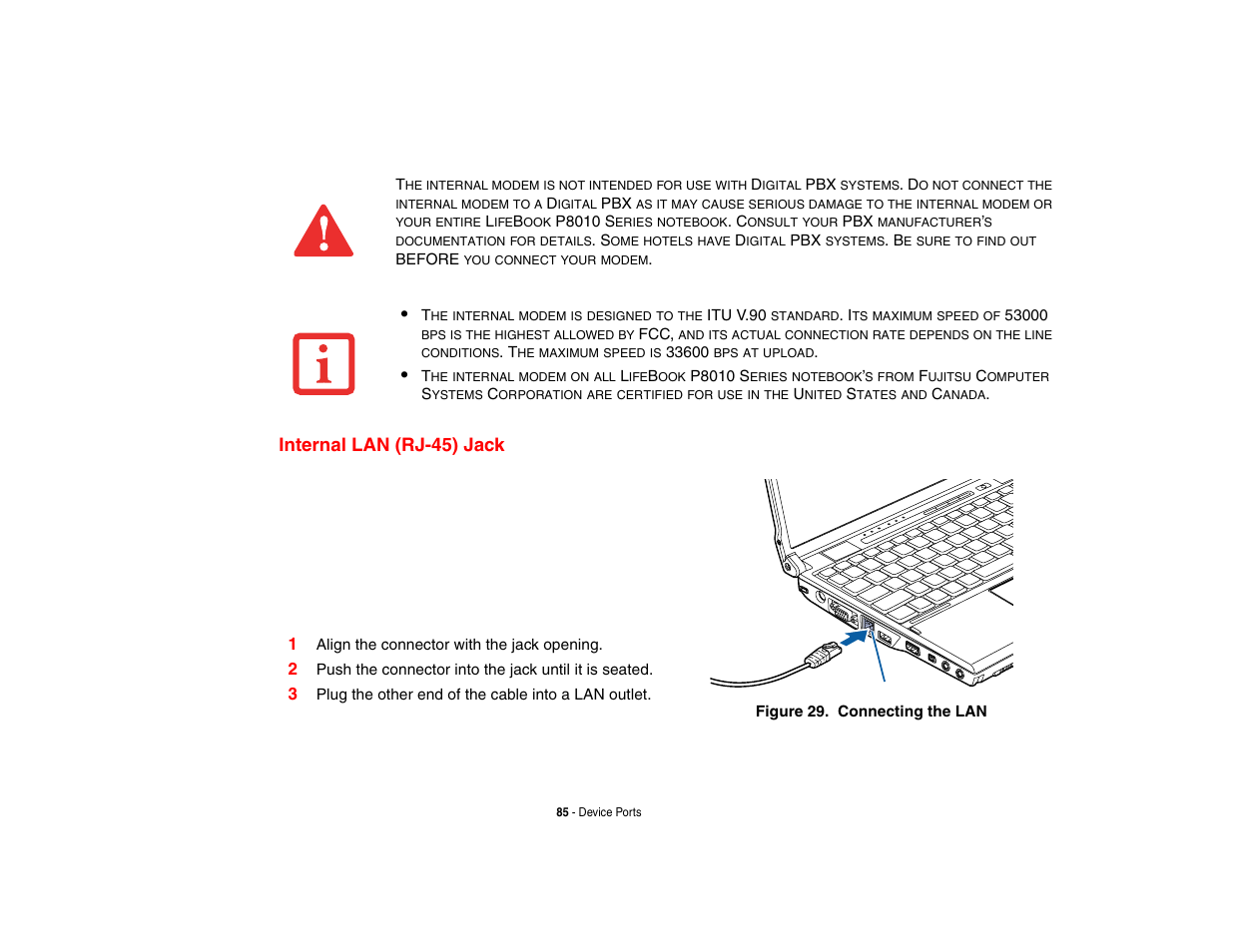 Internal lan (rj-45) jack | Intel Fujitsu P8010 User Manual | Page 86 / 195