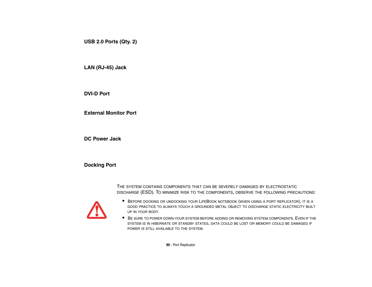 Usb 2.0 ports (qty. 2), Lan (rj-45) jack, Dvi-d port | External monitor port, Dc power jack, Docking port | Intel Fujitsu P8010 User Manual | Page 91 / 195