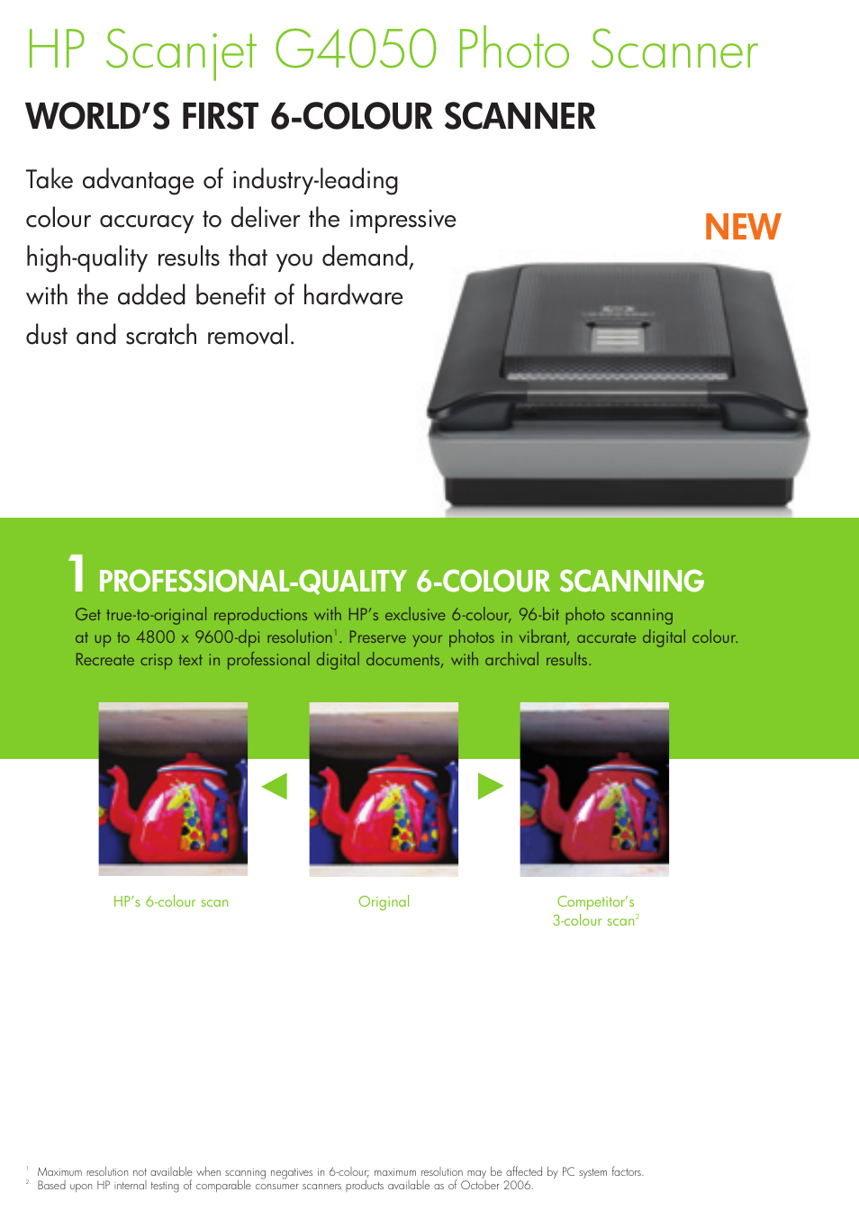 Hp scanjet g4050 photo scanner, World’s first 6-colour scanner, Professional-quality 6-colour scanning | Intel Scanjet 2400 User Manual | Page 4 / 12