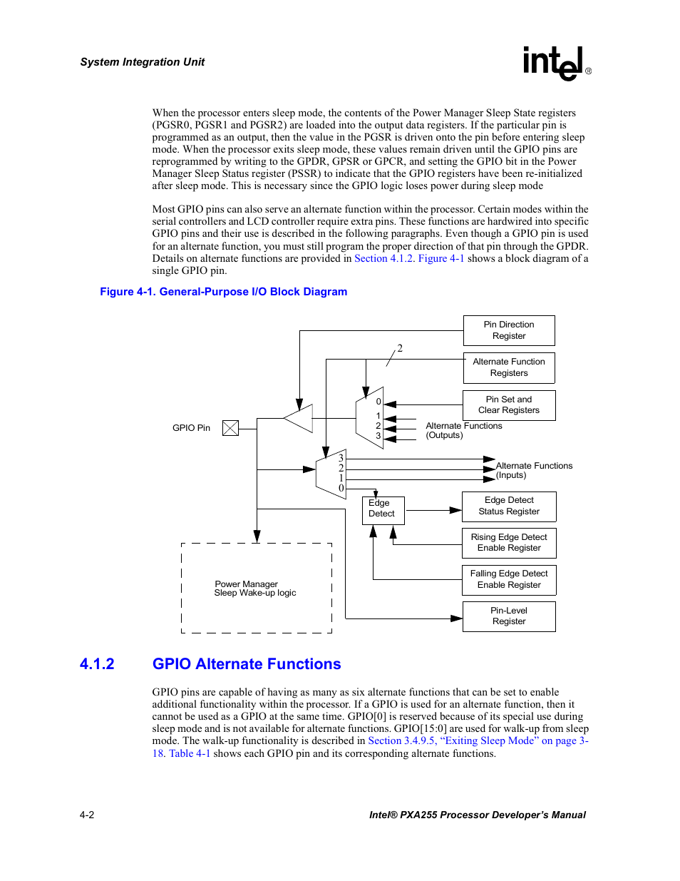 2 gpio alternate functions, Gpio alternate functions -2, General-purpose i/o block diagram -2 | Intel PXA255 User Manual | Page 106 / 600