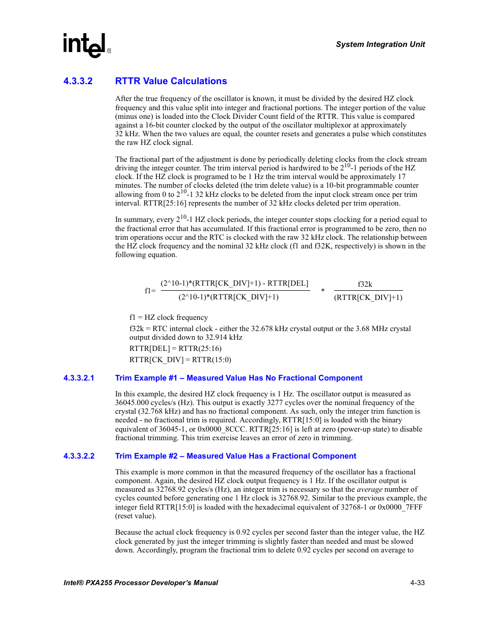 2 rttr value calculations | Intel PXA255 User Manual | Page 137 / 600