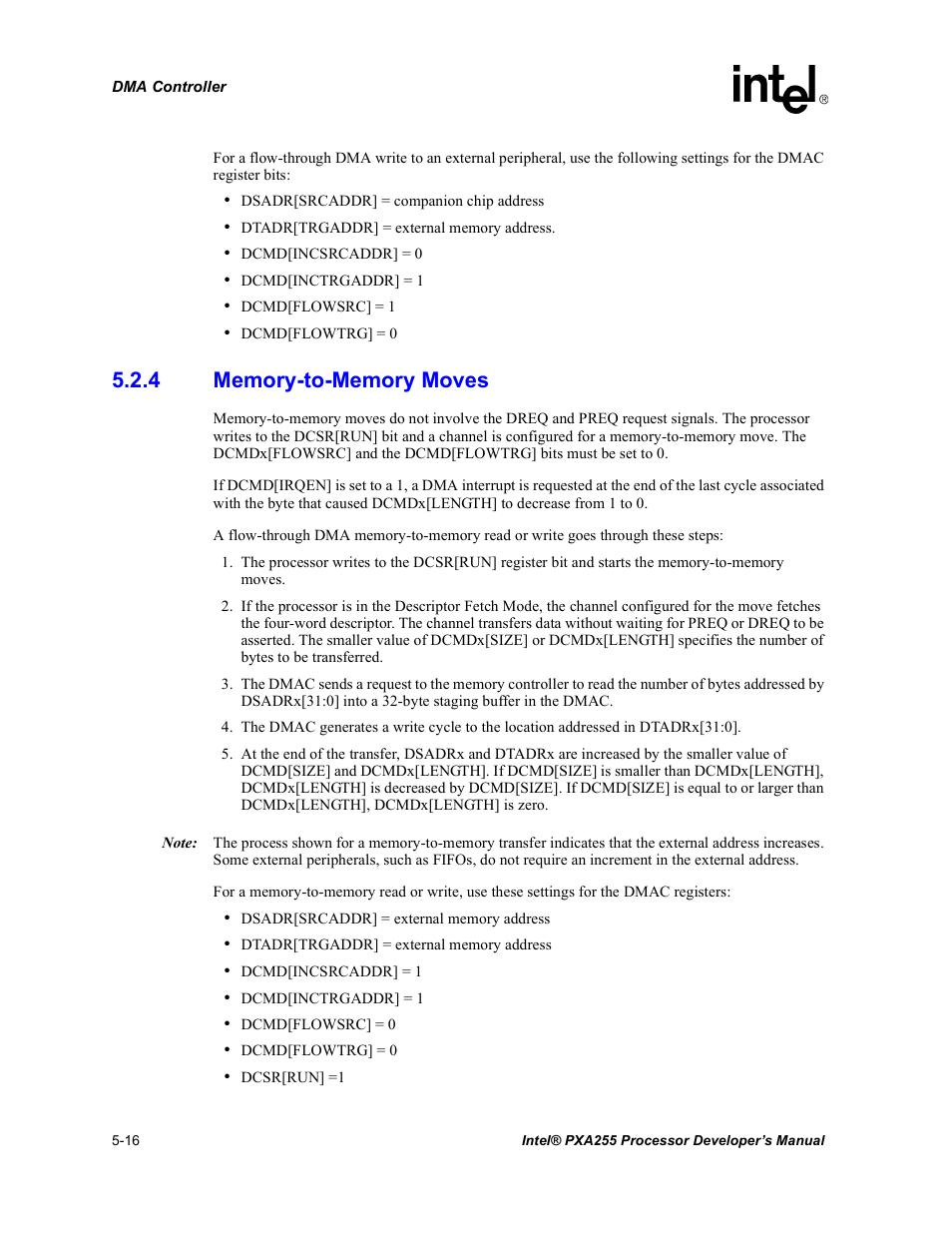 4 memory-to-memory moves, Memory-to-memory moves -16 | Intel PXA255 User Manual | Page 166 / 600