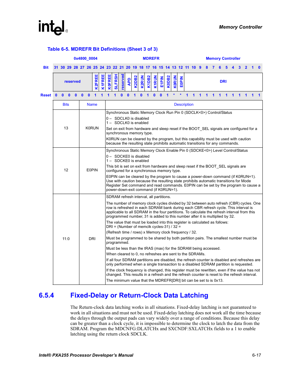 4 fixed-delay or return-clock data latching, Fixed-delay or return-clock data latching -17, Section 6.5.4 | Intel PXA255 User Manual | Page 199 / 600