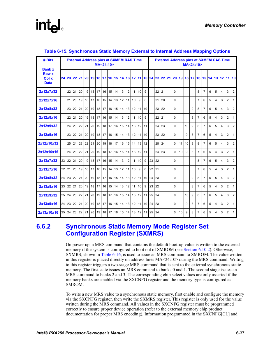 Register (sxmrs) -37 | Intel PXA255 User Manual | Page 219 / 600