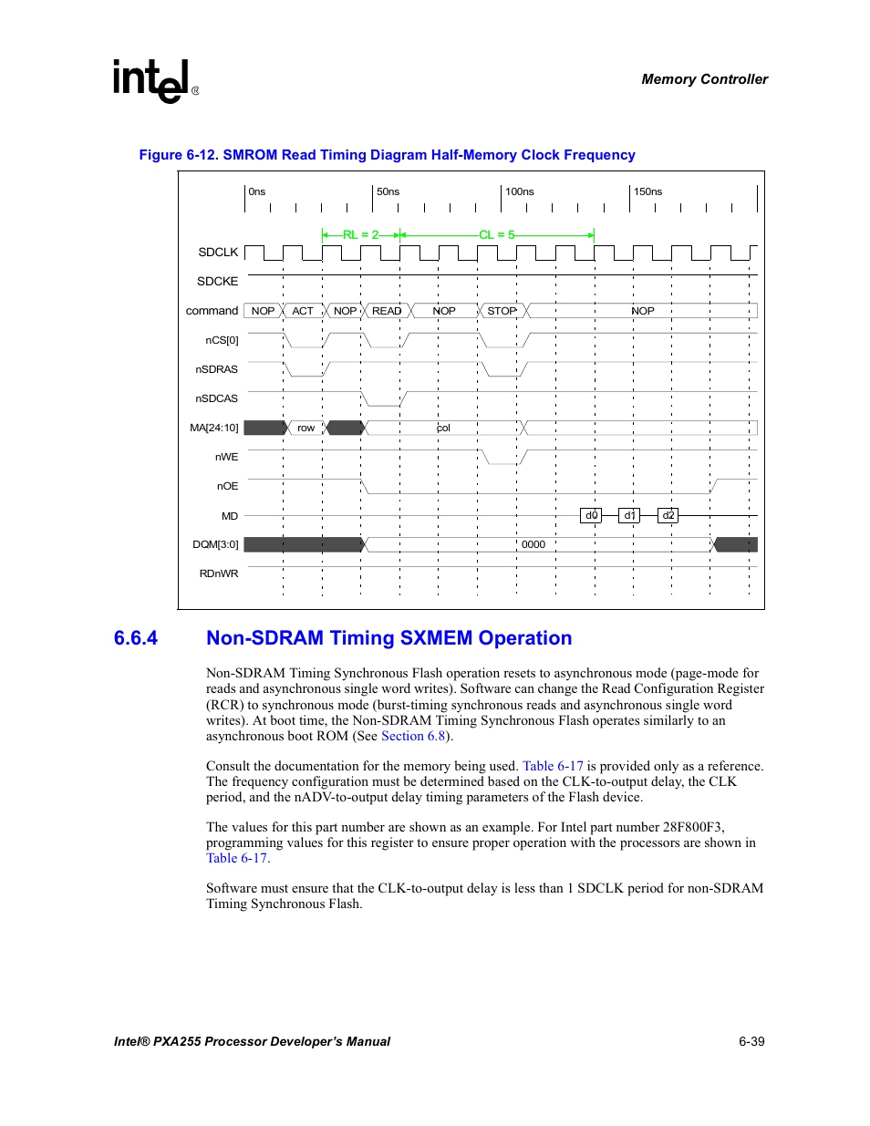 4 non-sdram timing sxmem operation, Non-sdram timing sxmem operation -39 | Intel PXA255 User Manual | Page 221 / 600