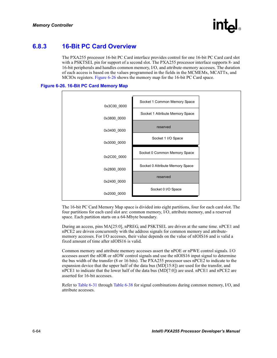 3 16-bit pc card overview, Bit pc card overview -64, Bit pc card memory map -64 | Intel PXA255 User Manual | Page 246 / 600