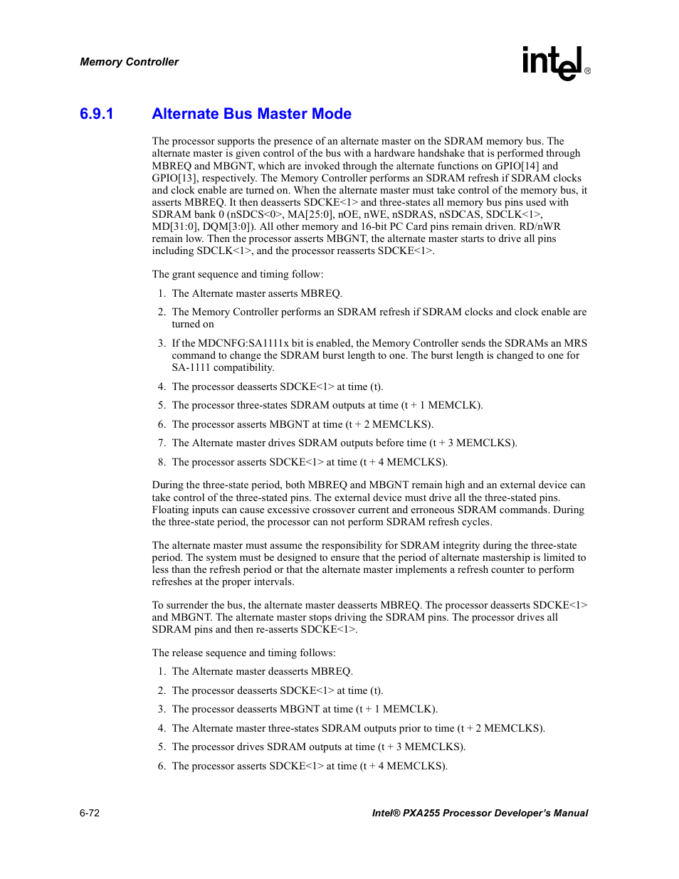 1 alternate bus master mode, Alternate bus master mode -72 | Intel PXA255 User Manual | Page 254 / 600