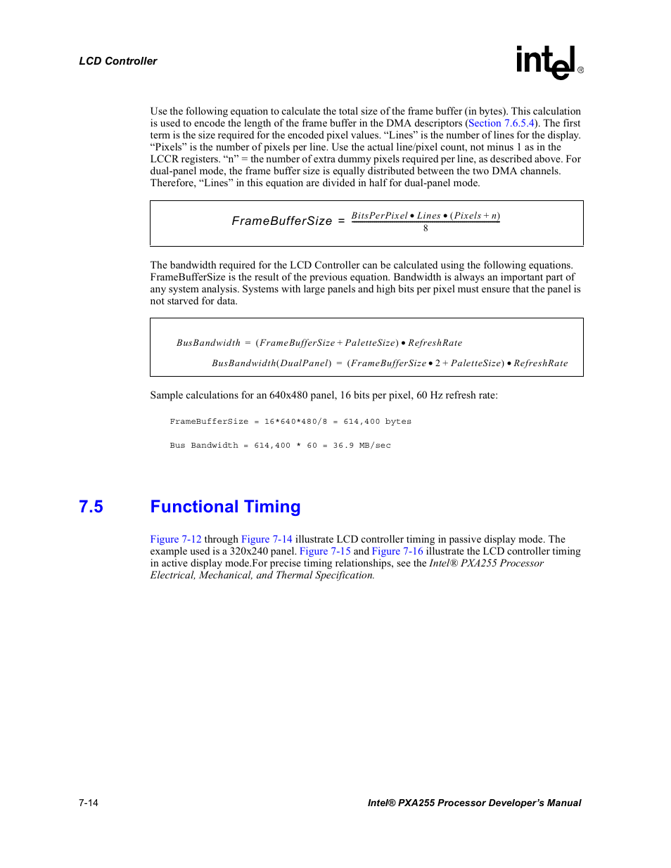 5 functional timing, Functional timing -14, Section 7.5 | Intel PXA255 User Manual | Page 278 / 600