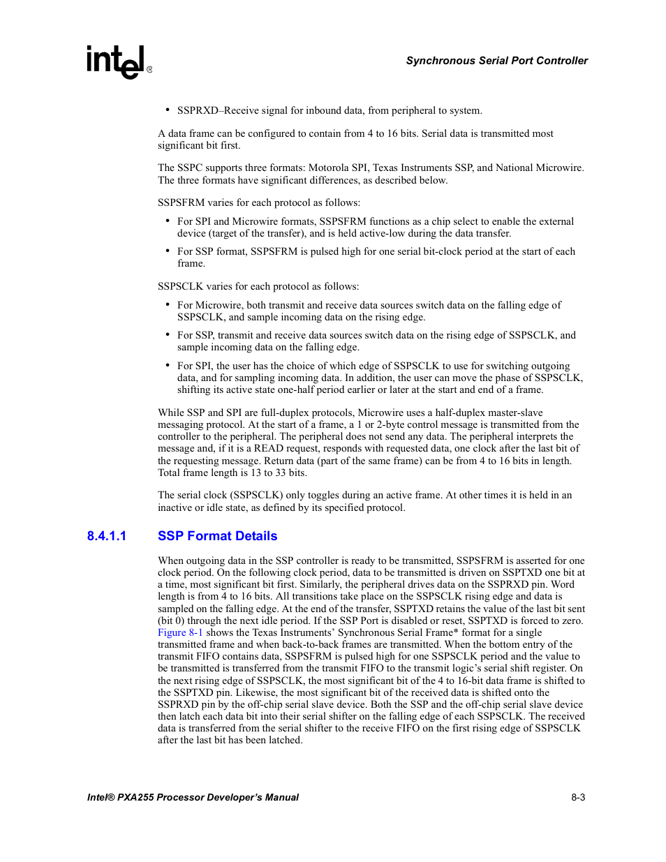 1 ssp format details | Intel PXA255 User Manual | Page 313 / 600