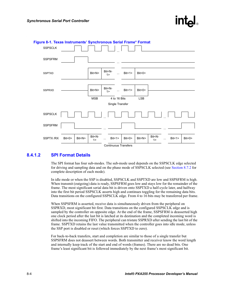 2 spi format details | Intel PXA255 User Manual | Page 314 / 600