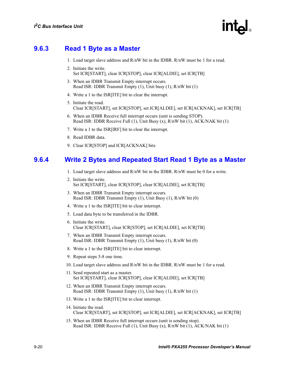 3 read 1 byte as a master, Read 1 byte as a master -20 | Intel PXA255 User Manual | Page 350 / 600