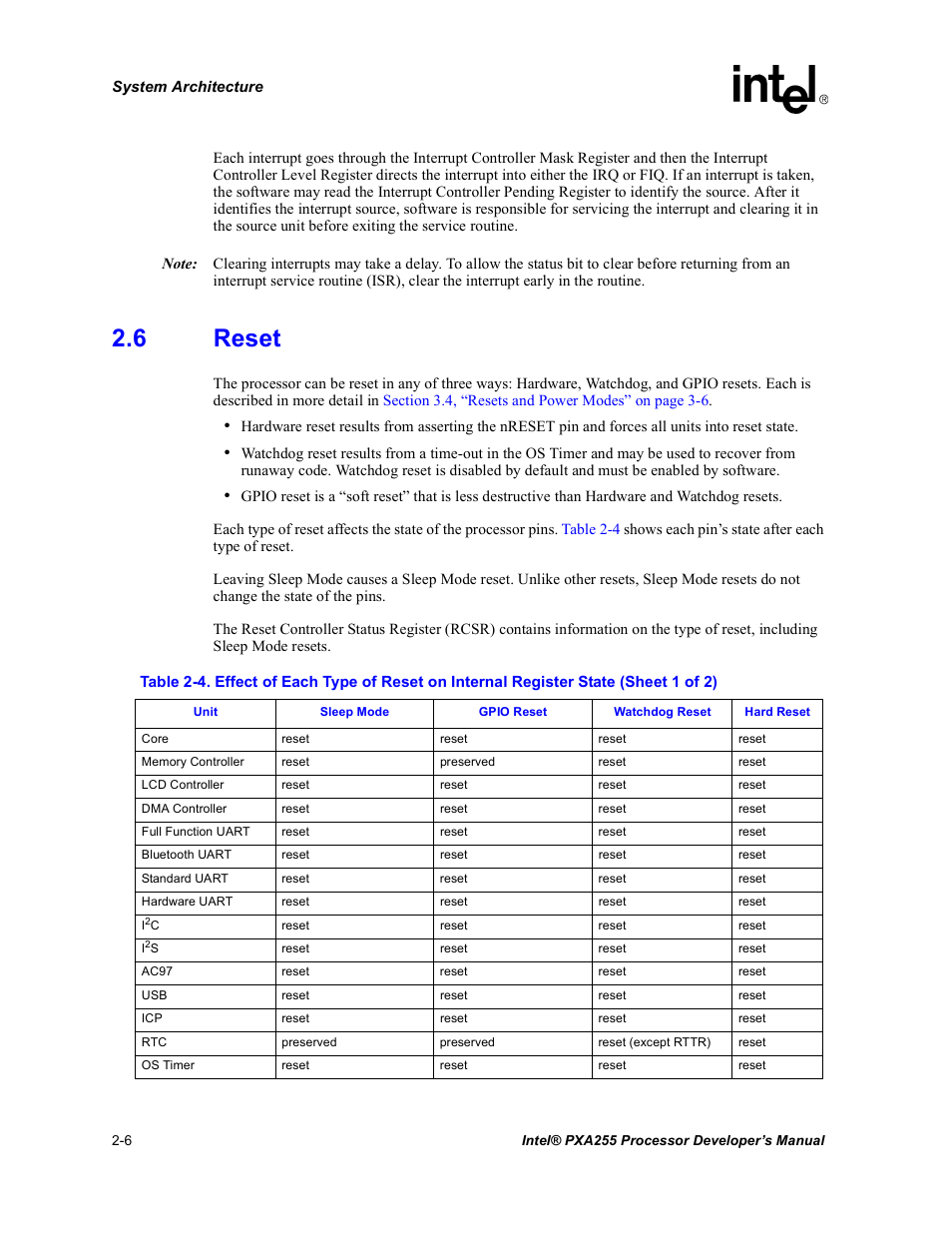 6 reset, Reset -6 | Intel PXA255 User Manual | Page 36 / 600