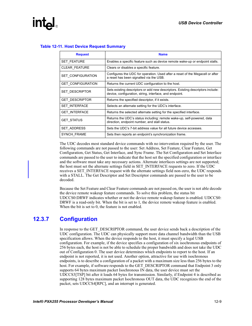 7 configuration, 7 configuration -9, 11 host device request summary -9 | Intel PXA255 User Manual | Page 411 / 600