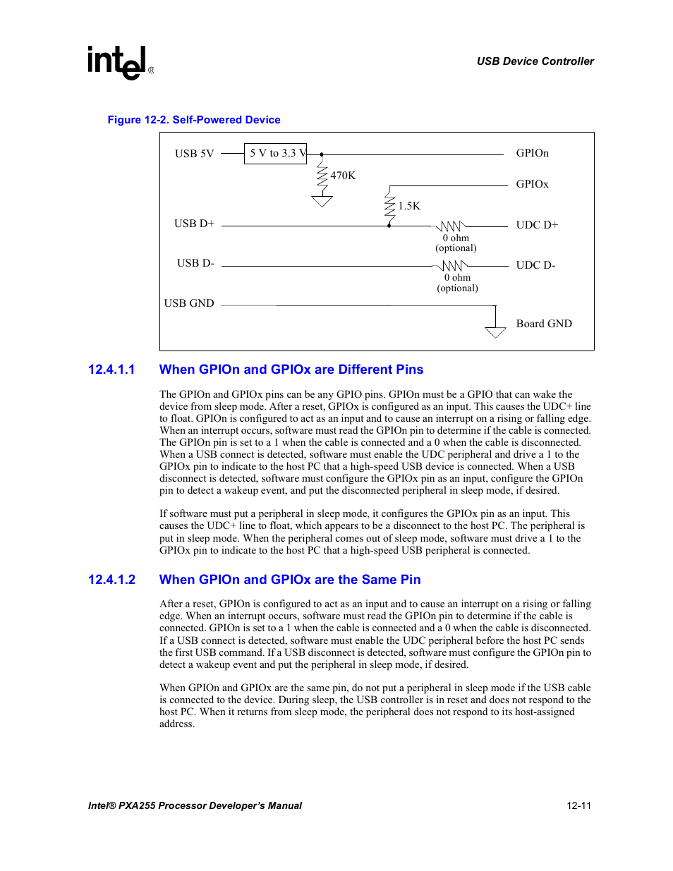 1 when gpion and gpiox are different pins, 2 when gpion and gpiox are the same pin, Self-powered device -11 | Intel PXA255 User Manual | Page 413 / 600