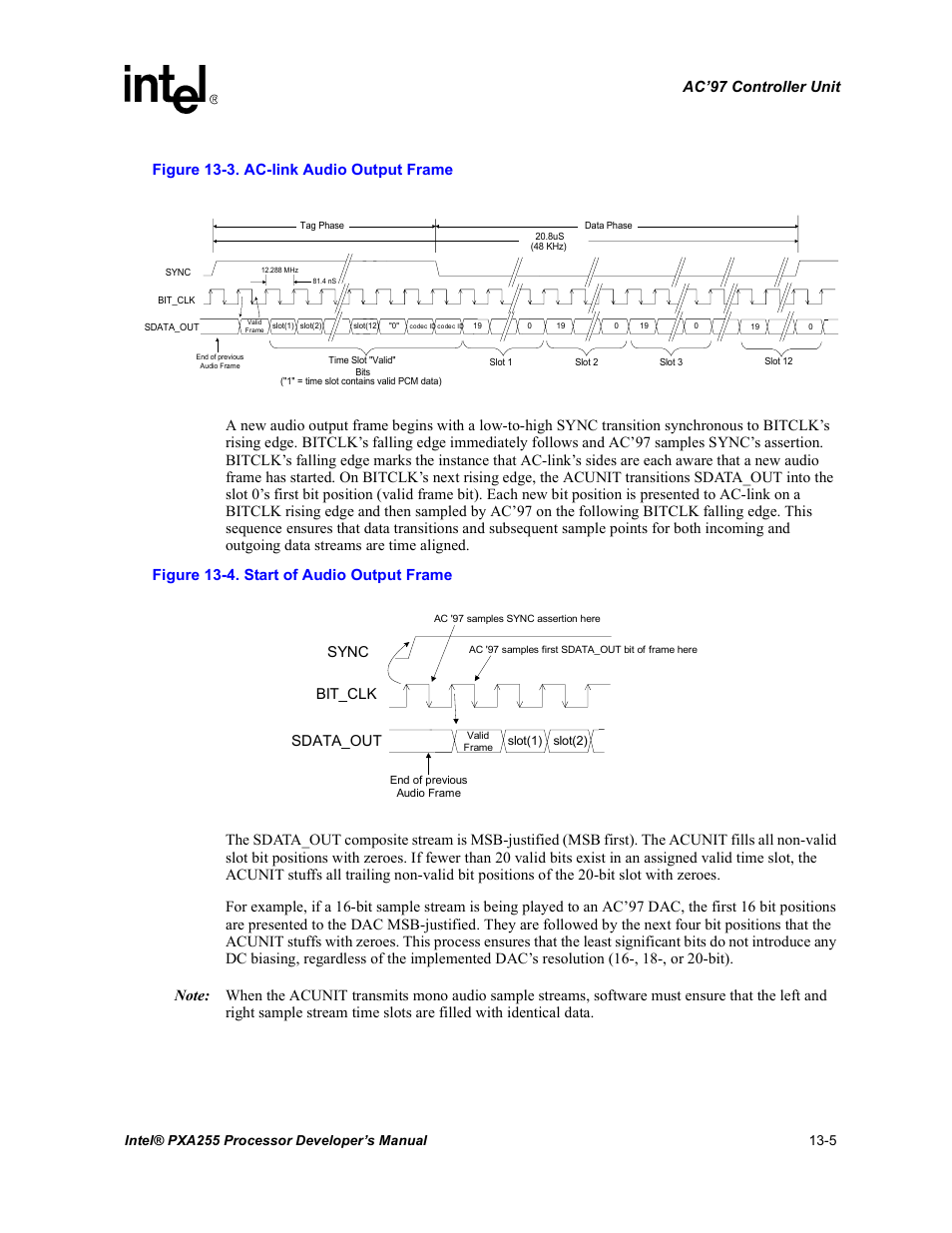 Start of audio output frame -5, Bit_clk | Intel PXA255 User Manual | Page 457 / 600