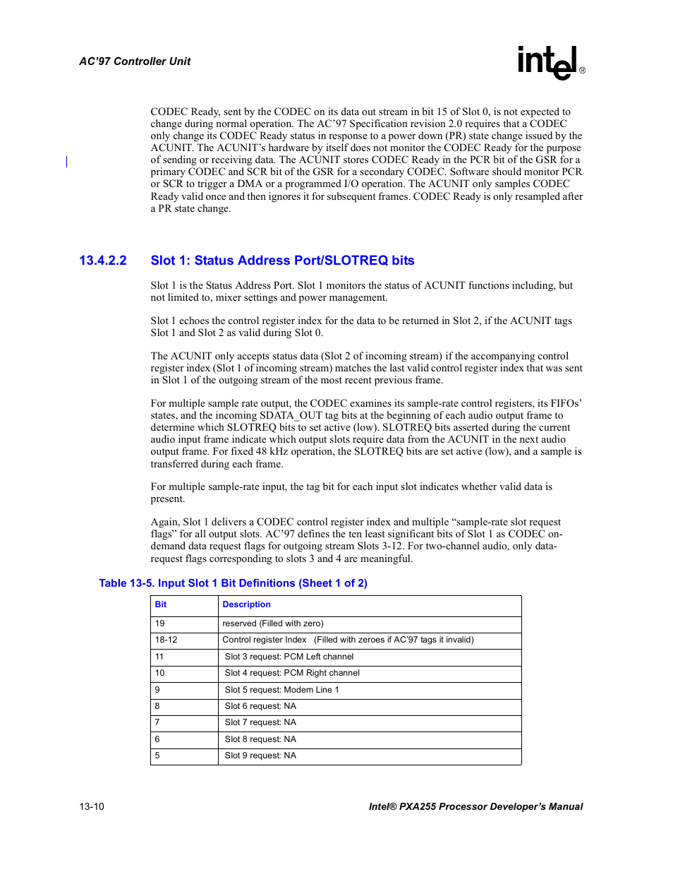 2 slot 1: status address port/slotreq bits | Intel PXA255 User Manual | Page 462 / 600