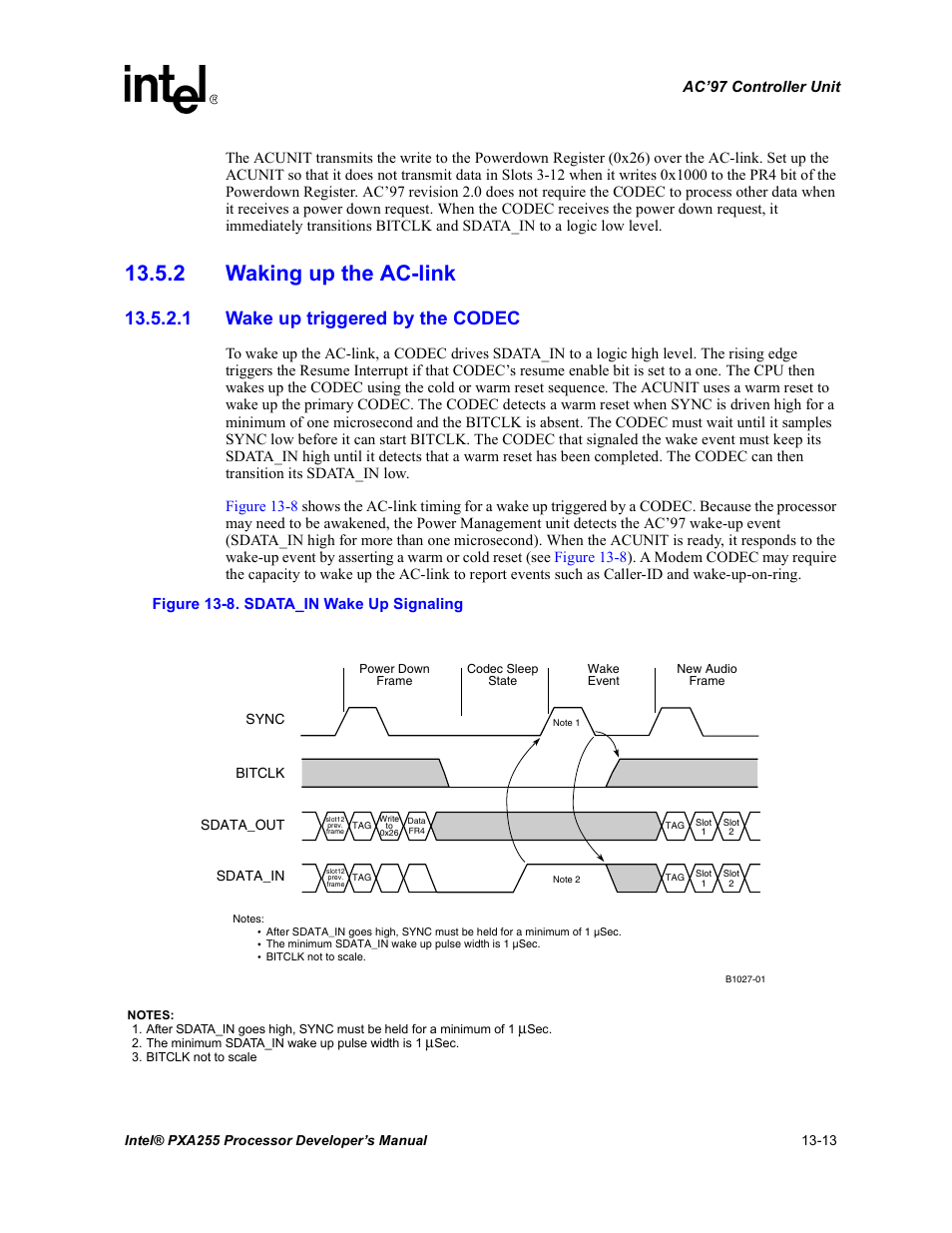 2 waking up the ac-link, 1 wake up triggered by the codec, 2 waking up the ac-link -13 | Intel PXA255 User Manual | Page 465 / 600