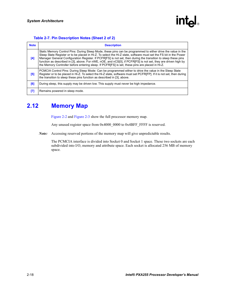 12 memory map, 12 memory map -18 | Intel PXA255 User Manual | Page 48 / 600