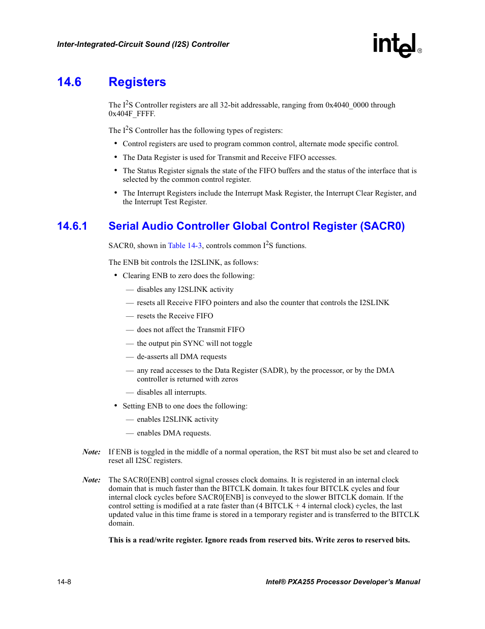 6 registers, 6 registers -8, Section 14.6.1 | Section 14.6 | Intel PXA255 User Manual | Page 496 / 600