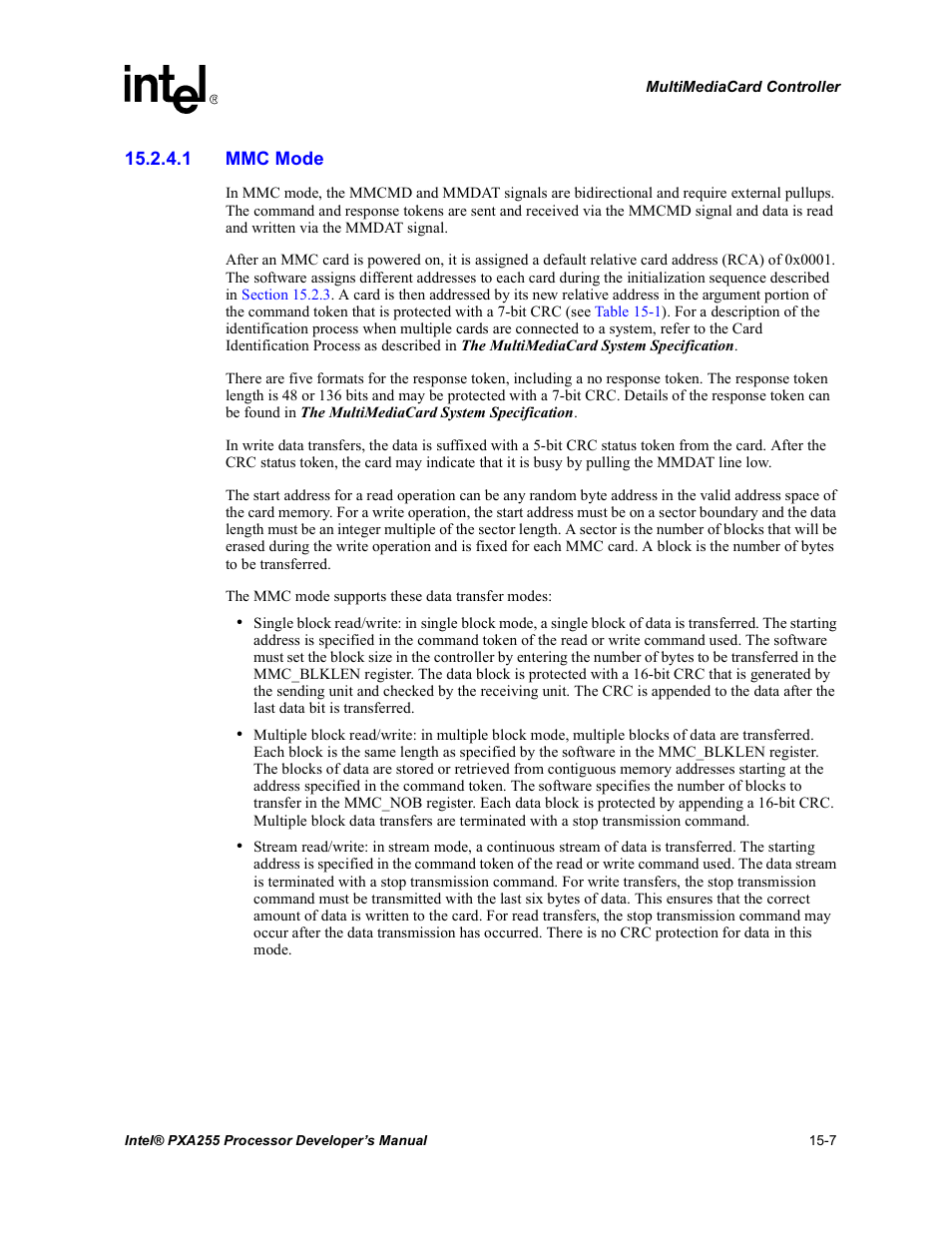 1 mmc mode | Intel PXA255 User Manual | Page 511 / 600