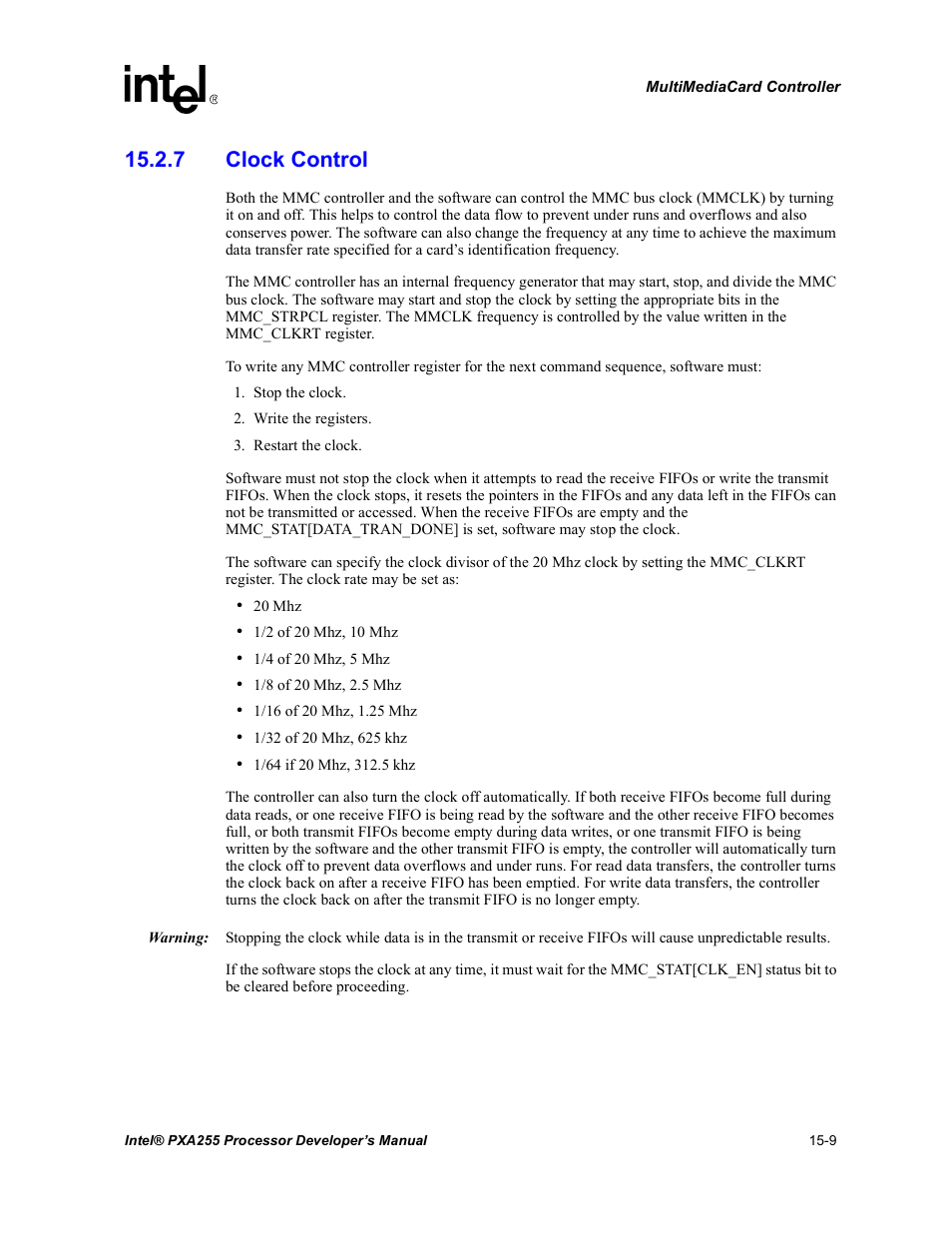 7 clock control, 7 clock control -9 | Intel PXA255 User Manual | Page 513 / 600