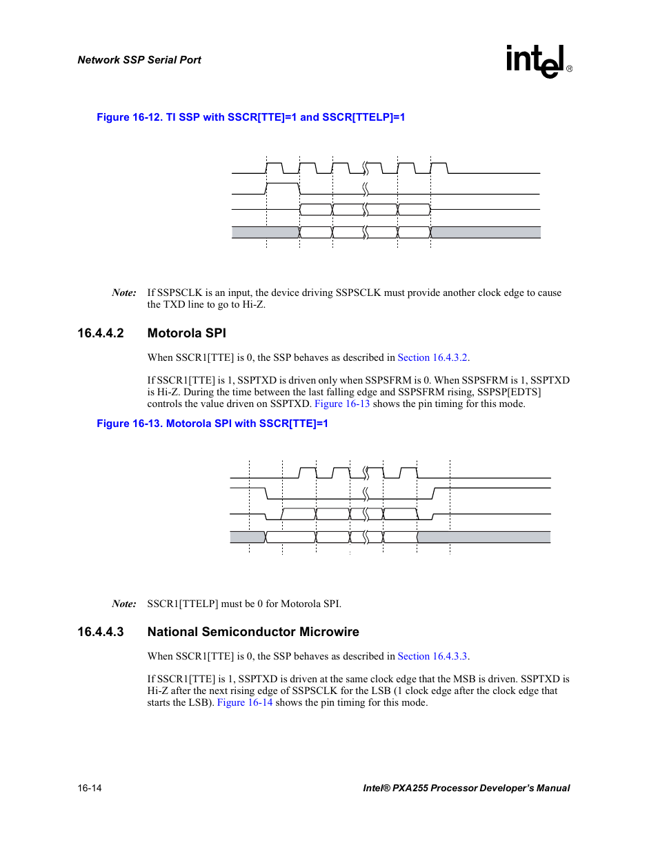 2 motorola spi, 3 national semiconductor microwire, Figure 16-12 | Intel PXA255 User Manual | Page 556 / 600