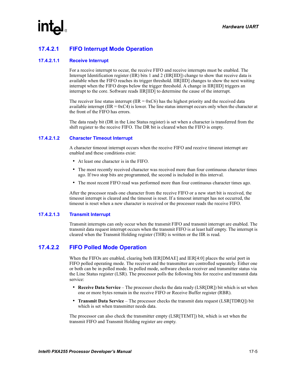 1 fifo interrupt mode operation, 2 fifo polled mode operation | Intel PXA255 User Manual | Page 577 / 600