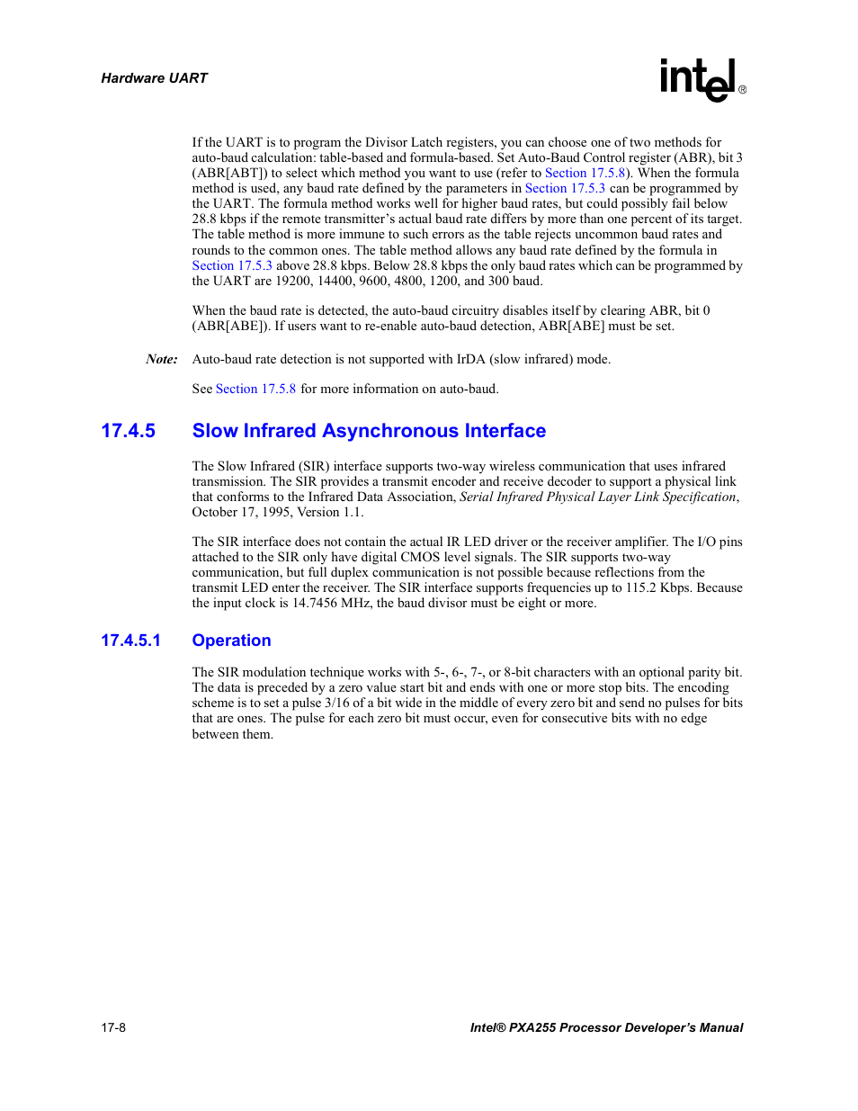 5 slow infrared asynchronous interface, 1 operation, 5 slow infrared asynchronous interface -8 | Intel PXA255 User Manual | Page 580 / 600