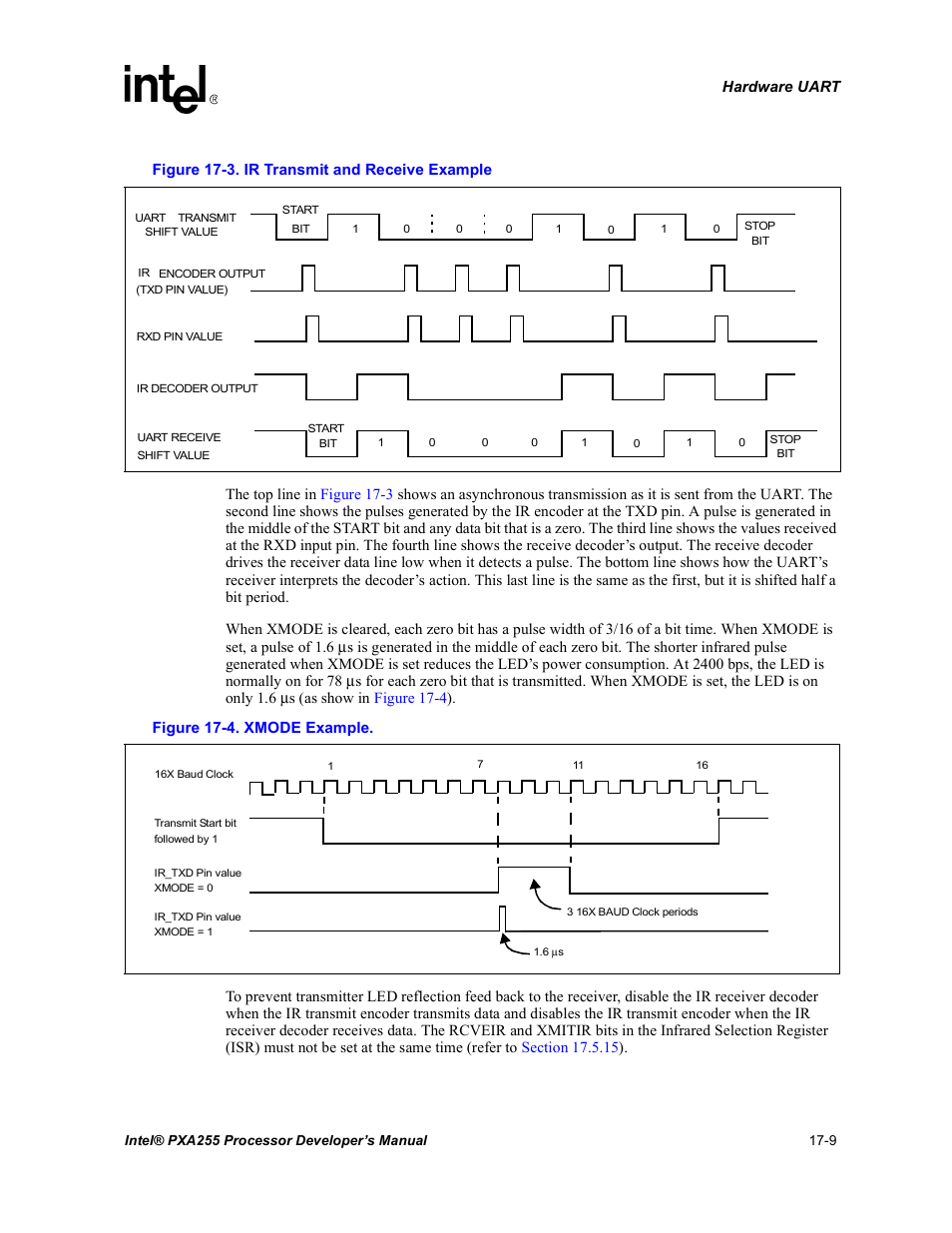Ir transmit and receive example -9, Xmode example -9 | Intel PXA255 User Manual | Page 581 / 600