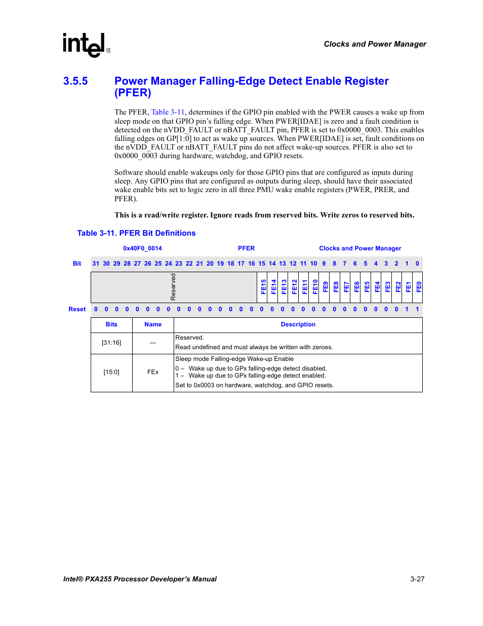 Pfer bit definitions -27 | Intel PXA255 User Manual | Page 89 / 600