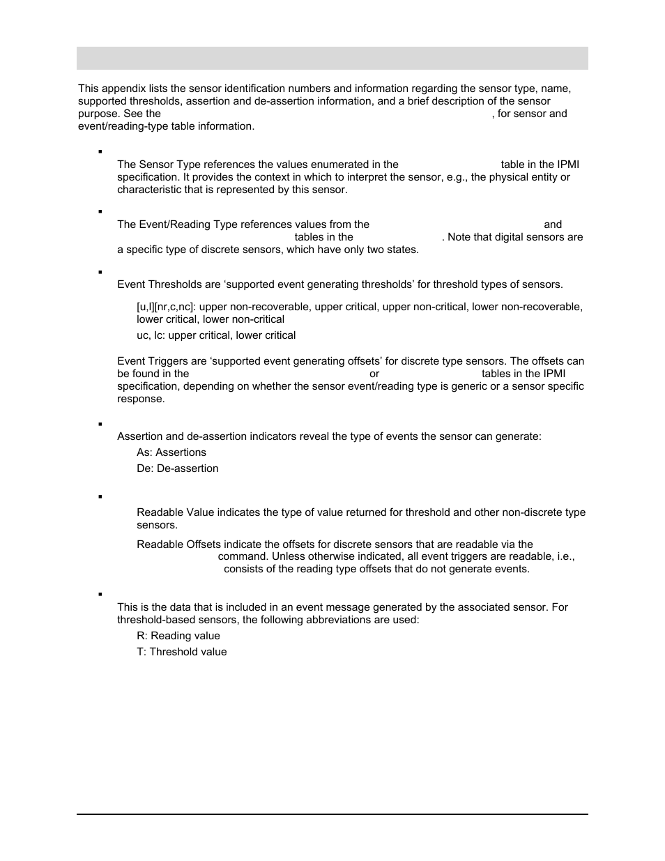 Appendix b: bmc sensor tables | Intel Server Board S5000PAL User Manual | Page 84 / 113
