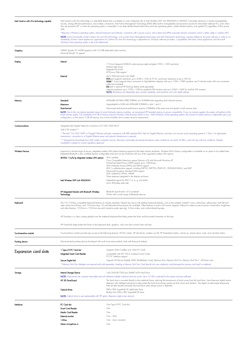 Expansion card slots | Intel HP8710w User Manual | Page 4 / 13