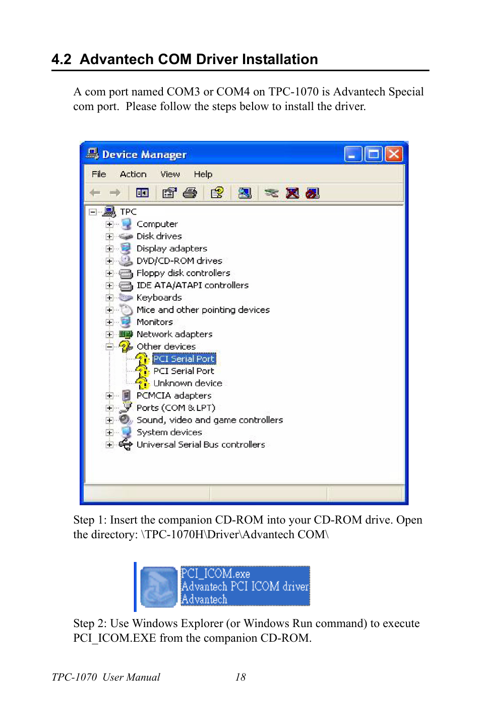 2 advantech com driver installation, Advantech com driver installation | Intel TPC-1070 User Manual | Page 30 / 92