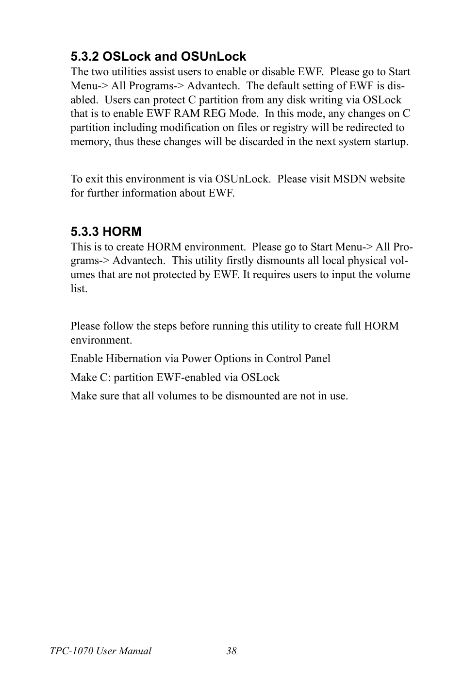 2 oslock and osunlock, 3 horm, Oslock and osunlock | Horm | Intel TPC-1070 User Manual | Page 50 / 92