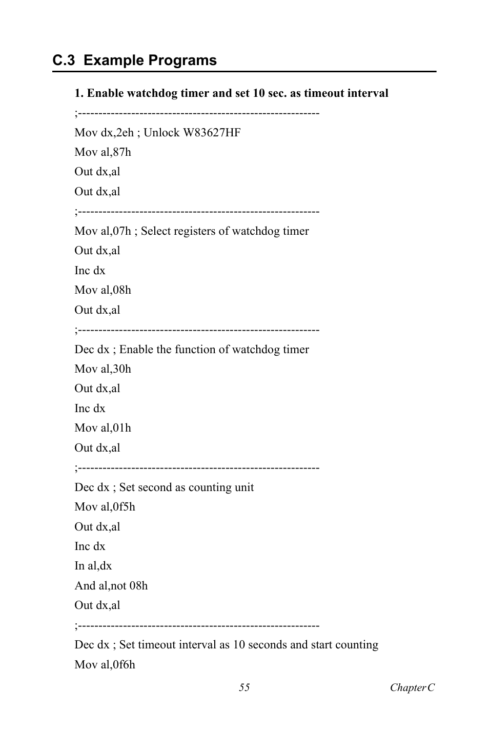 C.3 example programs, Example programs | Intel TPC-1070 User Manual | Page 67 / 92