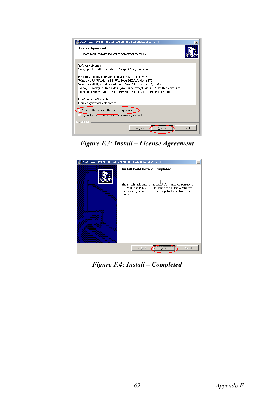 Figure f.3: install - license agreement, Figure f.4: install - completed | Intel TPC-1070 User Manual | Page 81 / 92