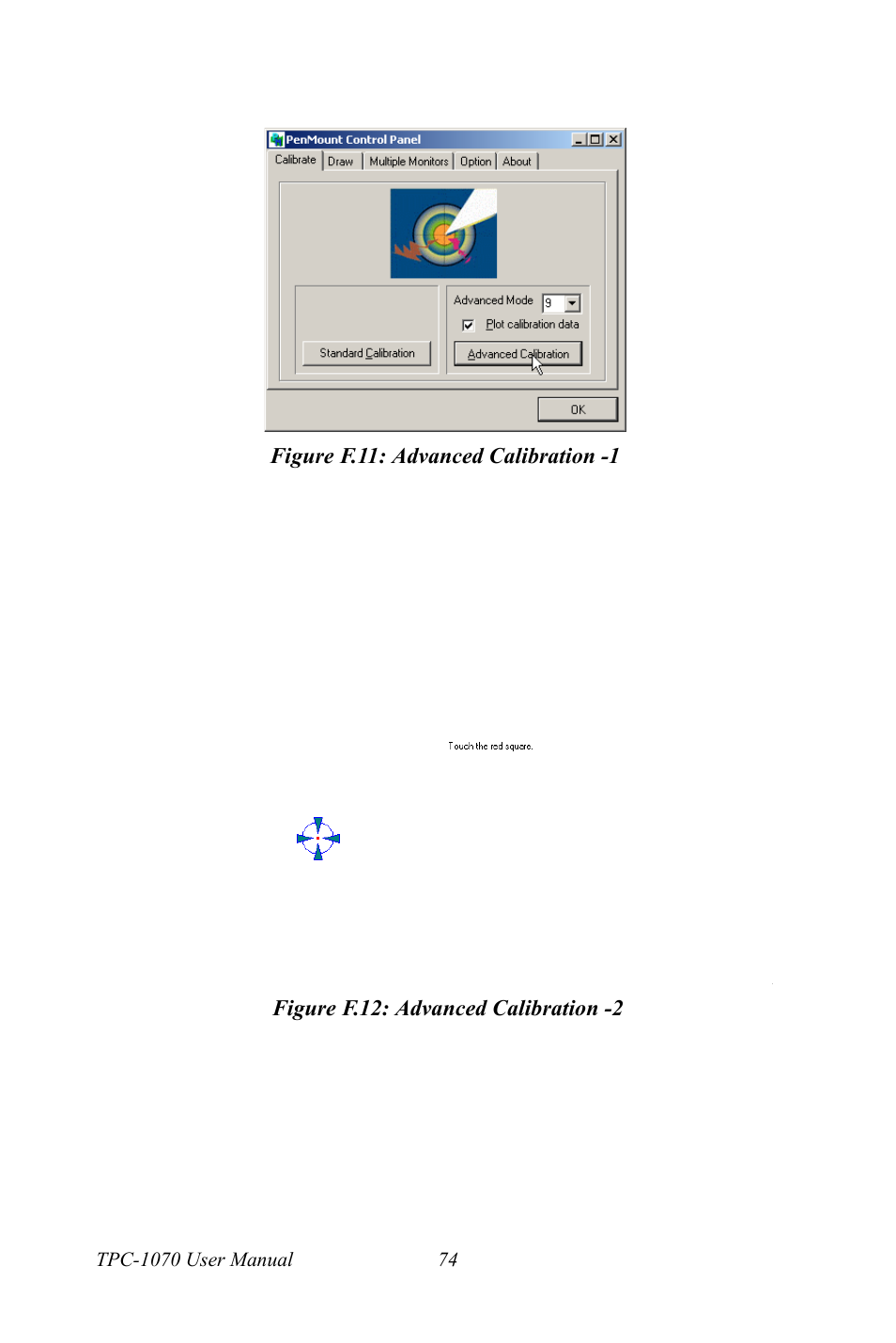 Figure f.11: advanced calibration -1, Figure f.12: advanced calibration -2 | Intel TPC-1070 User Manual | Page 86 / 92