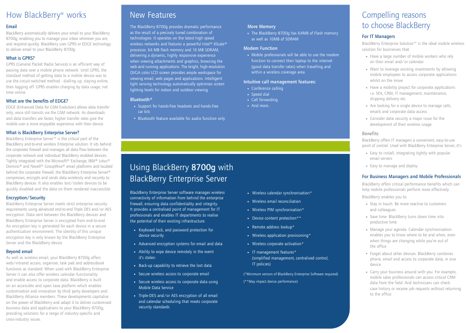 How blackberry, Works, Compelling reasons to choose blackberry | New features | Intel 8700g User Manual | Page 2 / 2