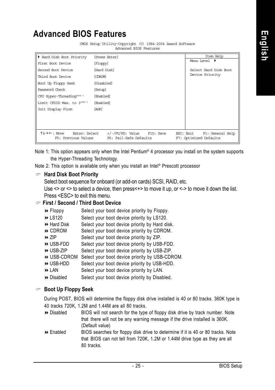 English advanced bios features, Boot up floppy seek | GIGABYTE 8S661FXMP-RZ User Manual | Page 25 / 40