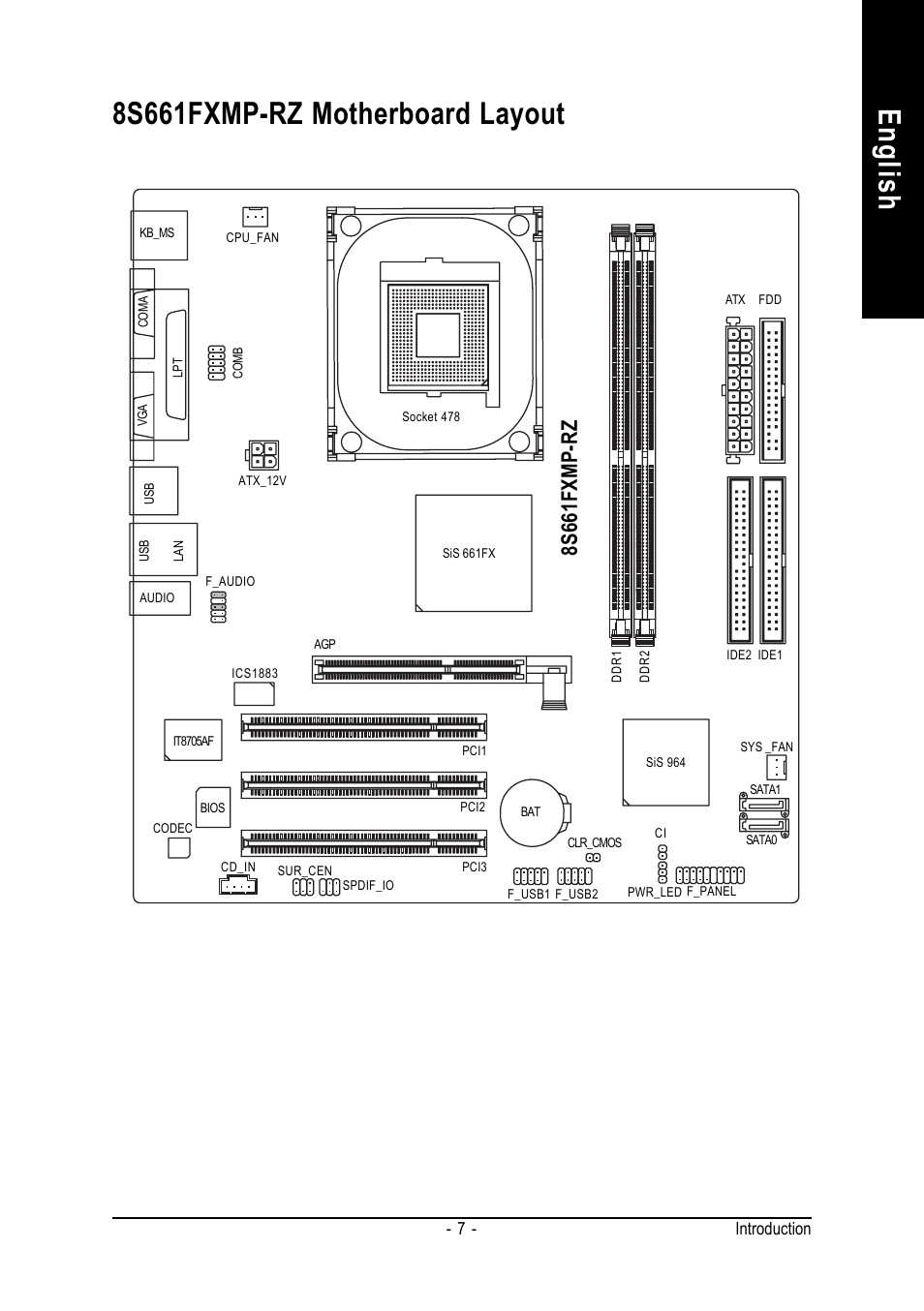 English 8s661fxmp-rz motherboard layout, 8s661fxmp-rz, Introduction - 7 | GIGABYTE 8S661FXMP-RZ User Manual | Page 7 / 40