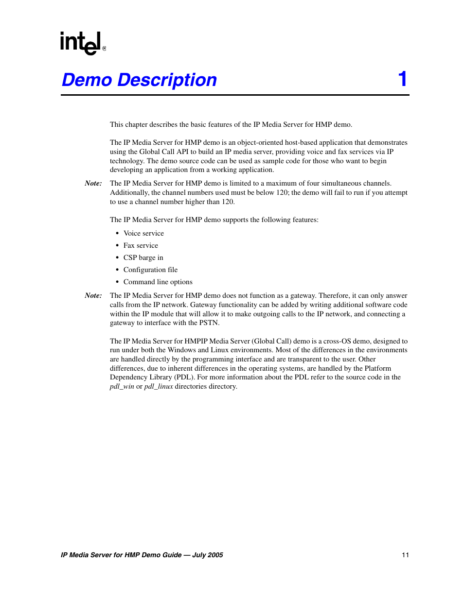 Demo description, Chapter 1, “demo description | Intel IP Media Server User Manual | Page 11 / 56