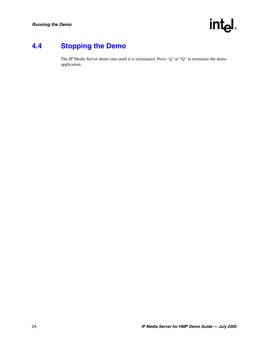 4 stopping the demo, Stopping the demo | Intel IP Media Server User Manual | Page 24 / 56