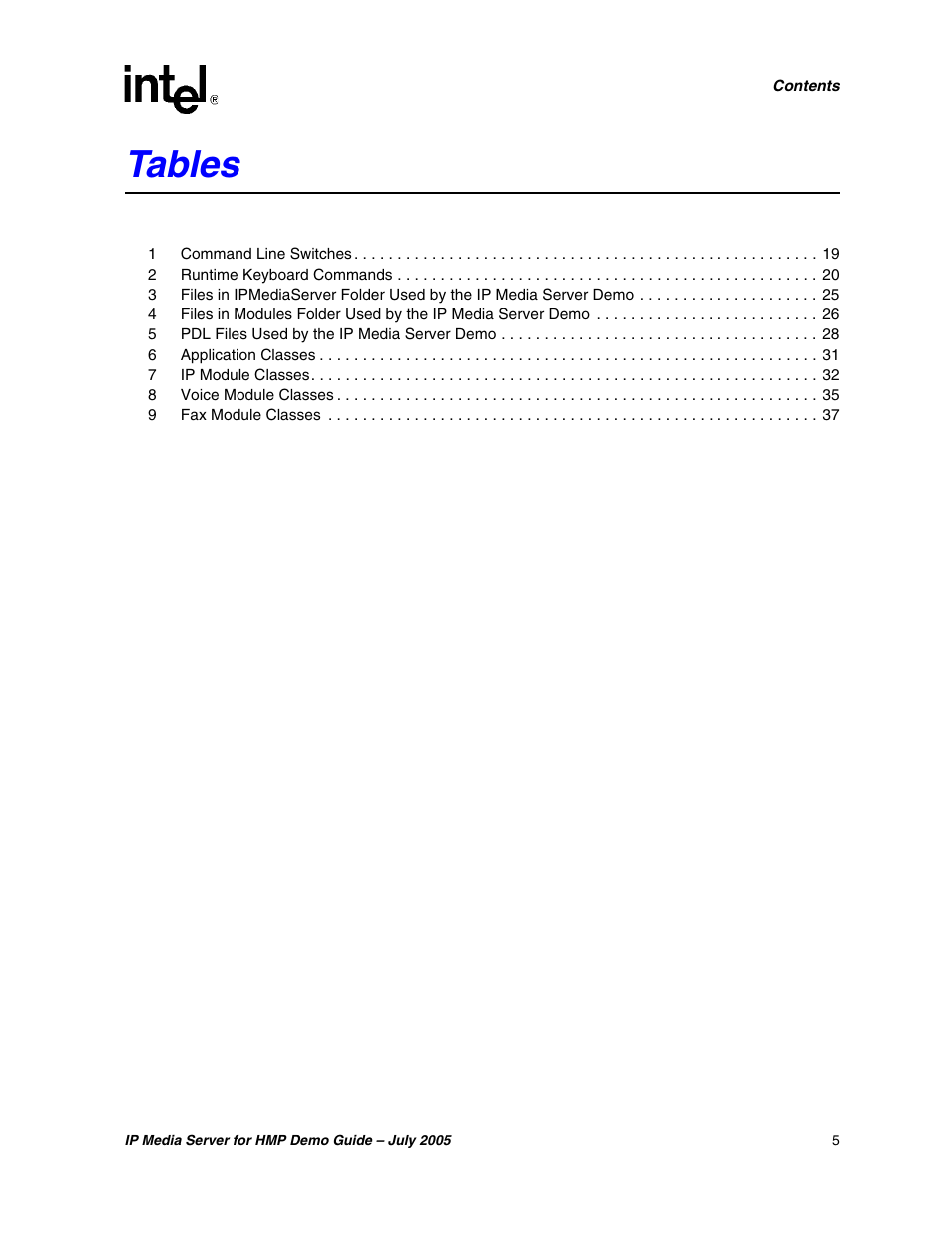 Tables | Intel IP Media Server User Manual | Page 5 / 56