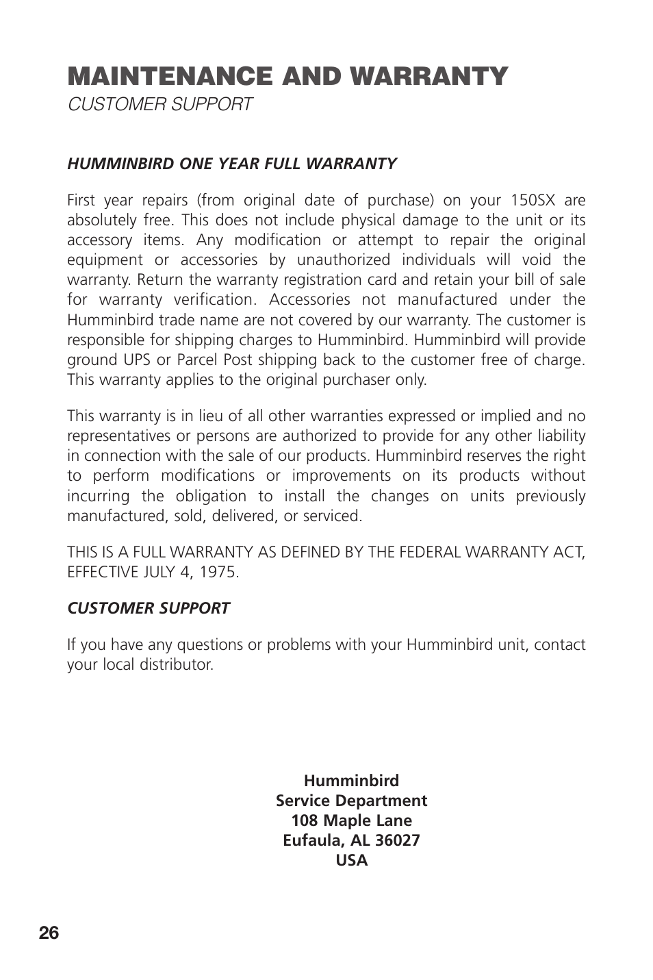Maintenance and warranty | Intel 150SX User Manual | Page 28 / 36