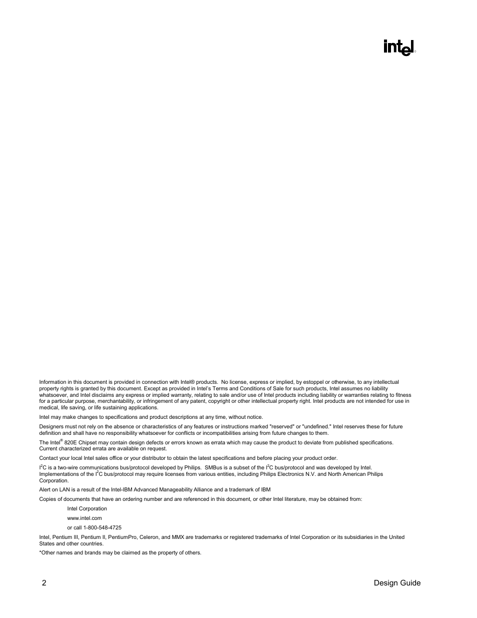 Intel, 820e chipset, 2 design guide | Intel CHIPSET 820E User Manual | Page 2 / 239