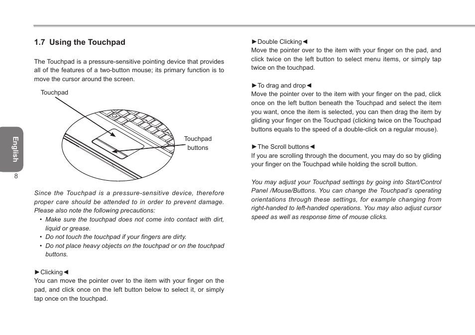 7 using the touchpad | Intel W476 User Manual | Page 15 / 36