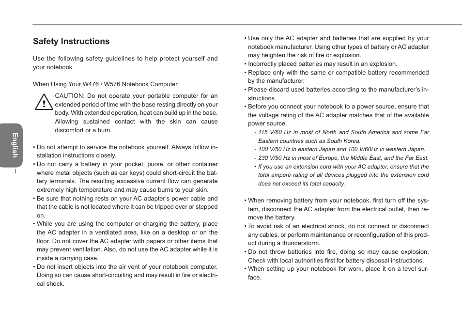 Safety instructions | Intel W476 User Manual | Page 2 / 36